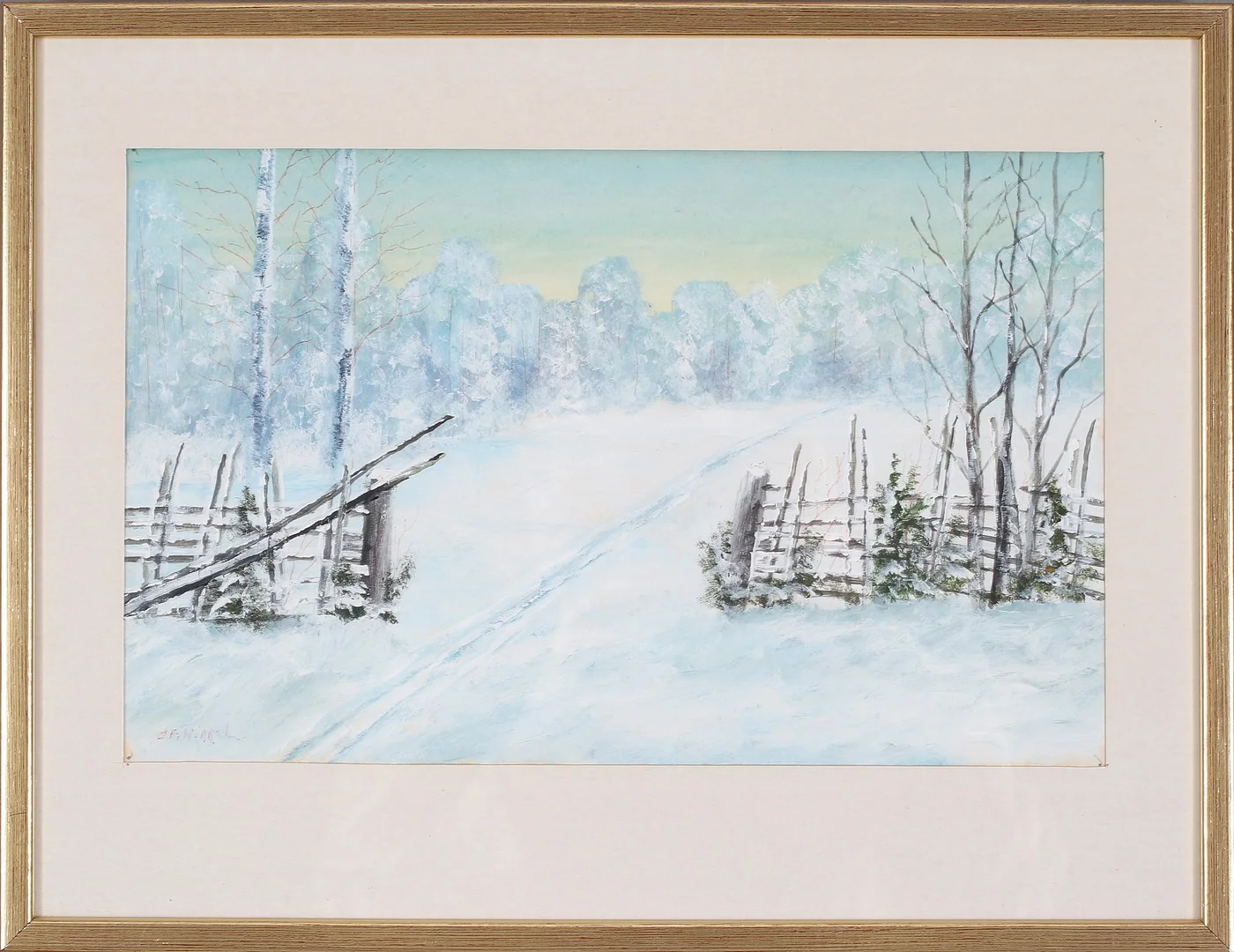 FINGAL WINROTH. Vinterlandskap, blandteknik på papper, signerad. — Paintings — Stadsauktion Sundsvall