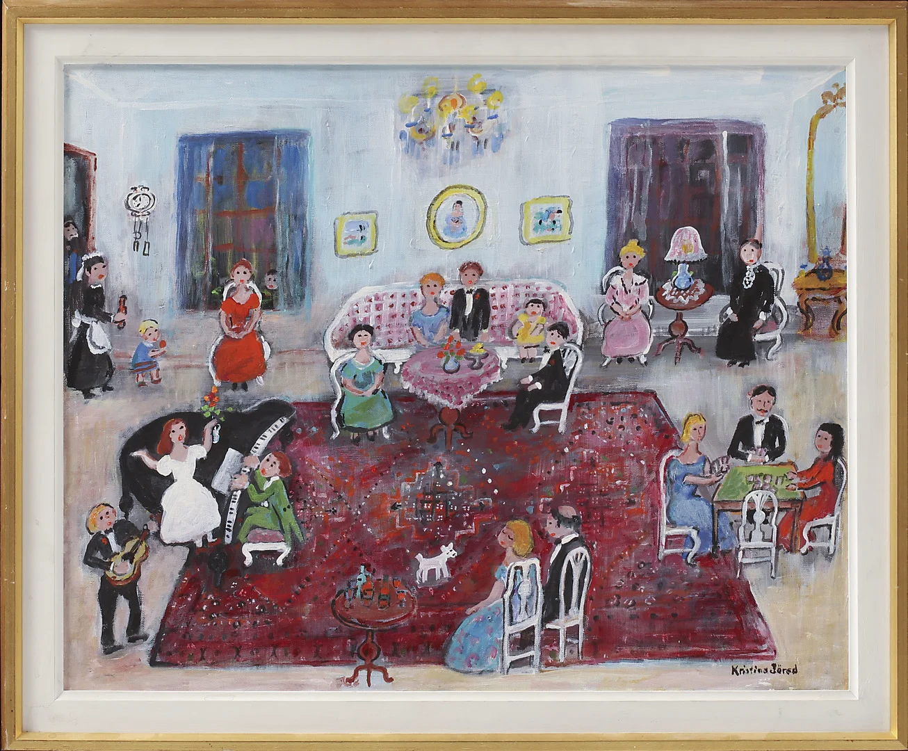 KRISTINA JÖRED. "Sällskapsspel", olja på duk, signerad. — Paintings — Göteborgs Auktionsverk