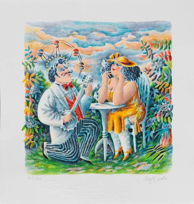 MAY K LEON. Figurscen, färglitografi, signerad och numrerad 263/320.
