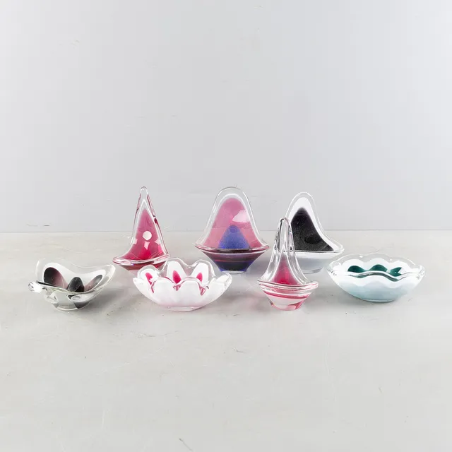PAUL KEDELV. Skålar, 7 stycken, glas, "Coquille", Flygsfors, 1950/60-tal.