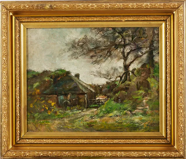 ROBERT HUME (1861-1937). Gårdsmotiv, olja på duk, signerad R Hume.