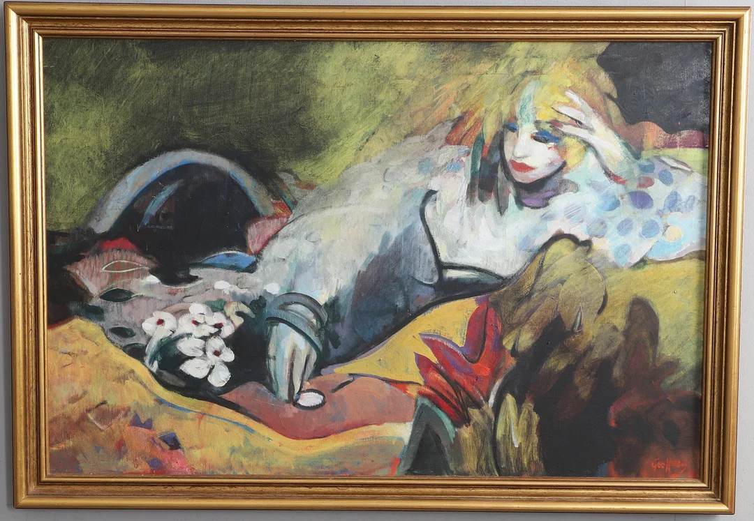 GEOFFREY HUMPHRIES (B. 1945). PORTRAIT OF A WOMAN RECLINING ON A BED (1979). — Paintings — Lawrences Auctioneers