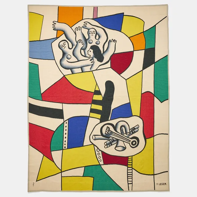 FERNAND LÉGER. "Sao Paulo", vävd tapet. Pinton Frères, Tapisserie d' Aubusson, gobelängteknik, komponerad 1953, ca 265 x 195 cm.