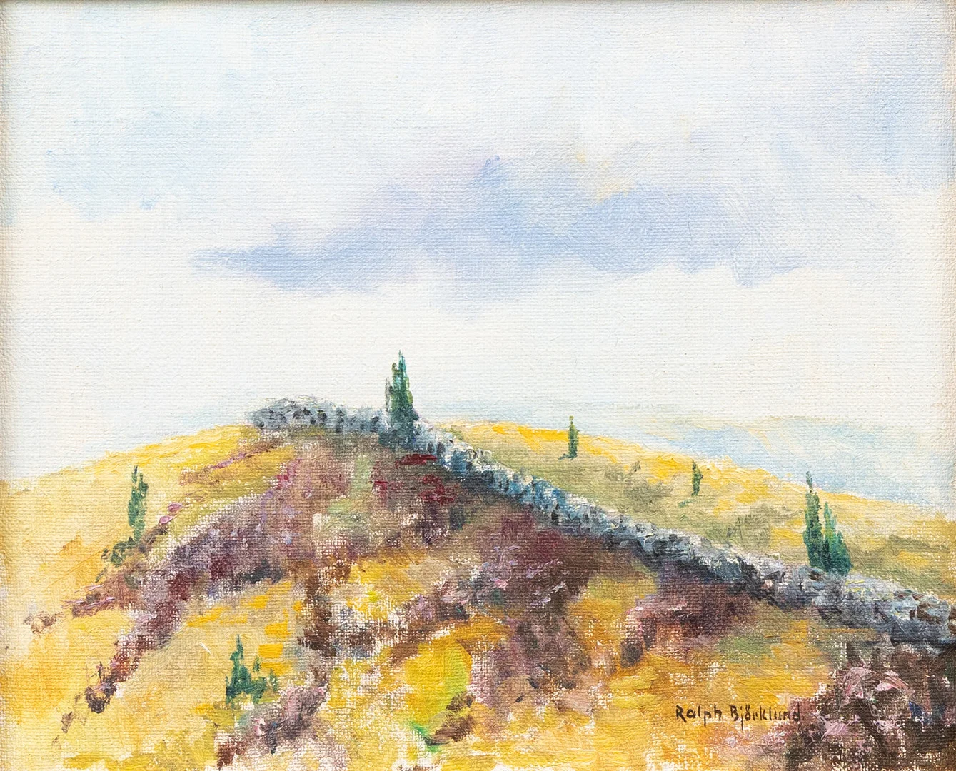 RALPH BJÖRKLUND (1937-2014). "Brösarps backar, Österlen", olja på duk, signerad. — Paintings — Garpenhus Auktioner