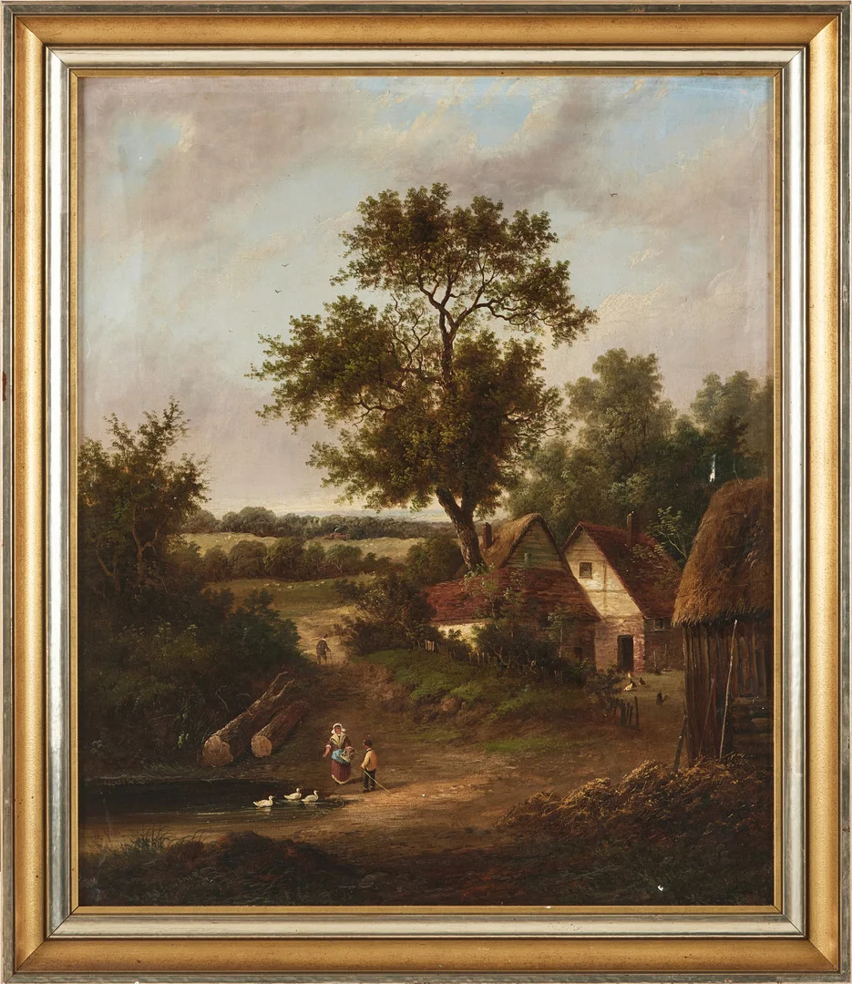 WILLIAM HENRY YATES (1845-1934) Engelskt gårdsmiljö med barn matandes ankor, oljemålning på duk, signerad W. Yates. — Paintings — Stockholms Auktionsverk Magasin 5