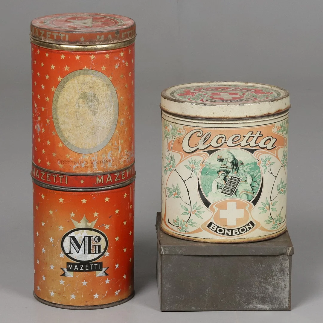 PLÅTBURKAR, Cloetta, Mazetti, mfl, 4 st. — Other collectables — Örebro Stadsauktioner