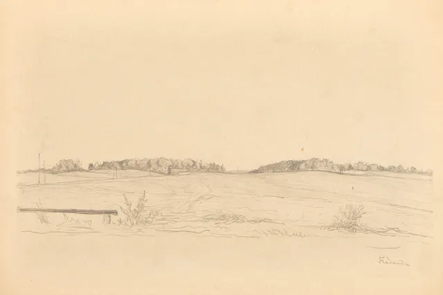 KARL NORDSTRÖM (Tjörn 1855-1923 Drottningholm). Vidsträckt landskap från Frösunda, blyerts på papper.