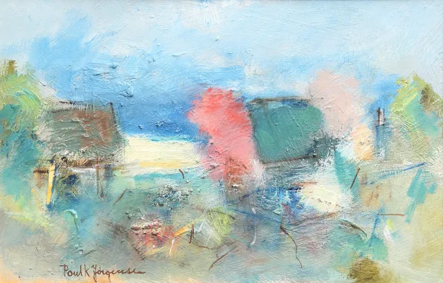 POUL K JÖRGENSEN. "Sensommar, Bornholm". Olja på pannå, signerad och daterad 1998.