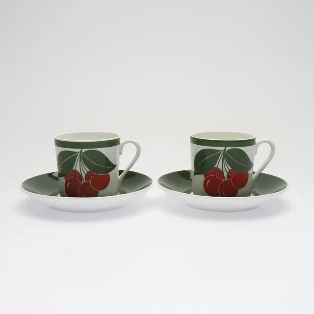 MARGARETA HENNIX. kaffekoppar med fat, 20 delar, benporslin, "Körsbär", Gustavsberg.