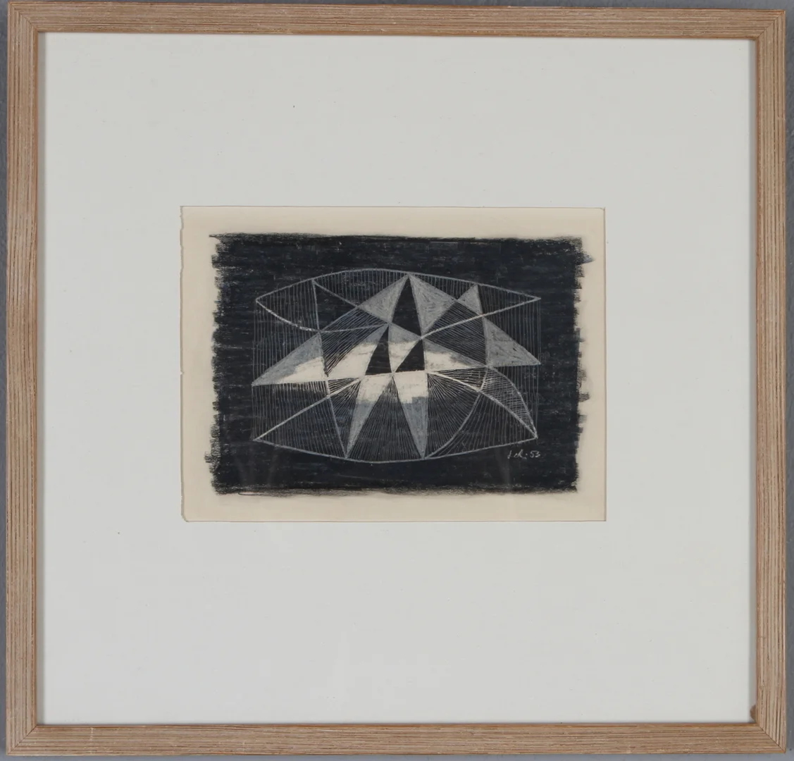 LARS ENGLUND. Komposition, blandteknik, monogramsignerad och daterad -53. — Paintings — Auktionshuset Kolonn