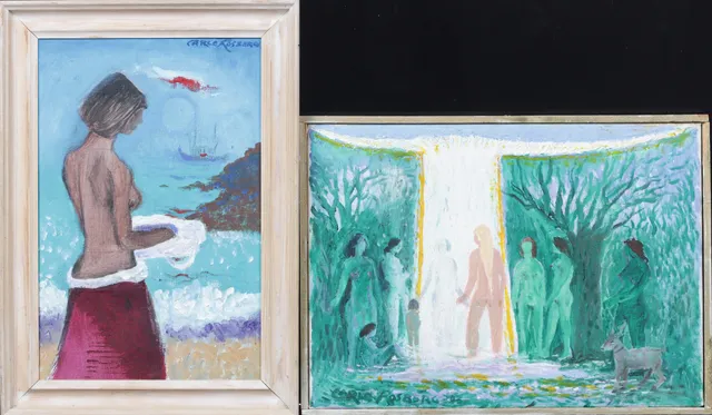 Carlo Rosberg. 'La Baigneuse' and 'Bathing Women' Two Compositions. (2)
