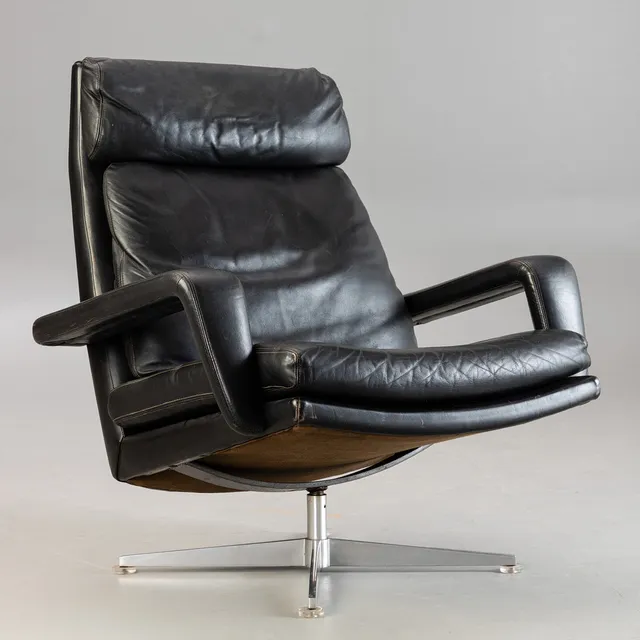 HANS KAUFELD. Leder Drehsessel / Lounge Chair, 1960er Jahre.