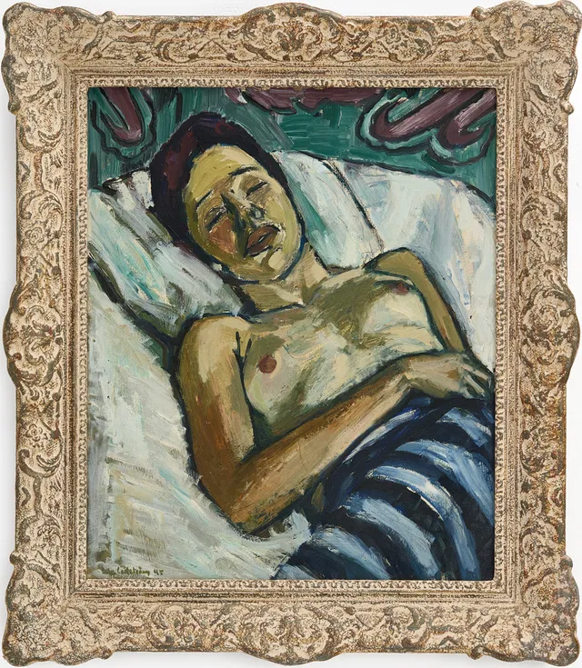 OLLE CARLSTRÖM (1920-2006), sovande modell, signerad och daterad -45, olja på pannå.
