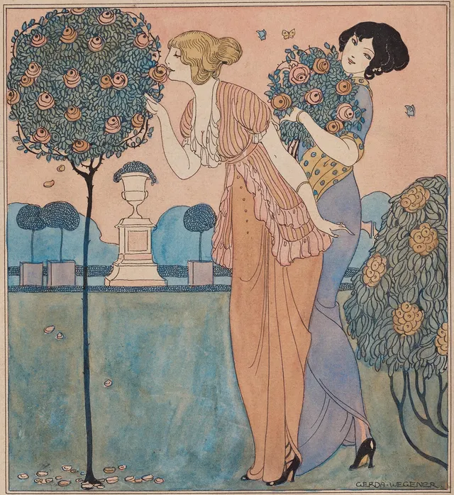 Gerda Wegener, Två unga damer i rosenträdgården.