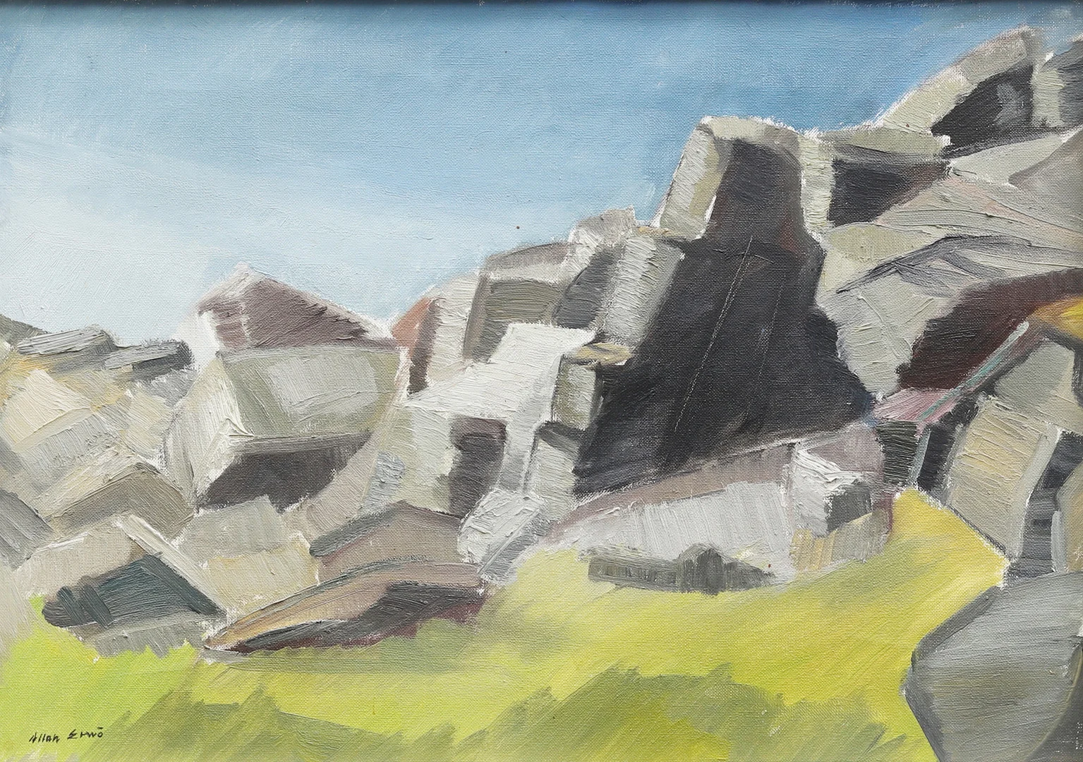 ALLAN ERWÖ (1921-2007). "Klippor Hovs hallar", olja på duk, signerad. — Paintings — Garpenhus Auktioner