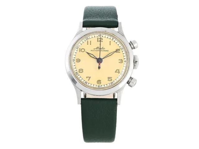 MIDO, Multi-Centerchrono, Cal 1300, Boett nr. 0945 / 1470945, kronograf, herrur, 34,5 mm, stål (Rustless Steel), manuell, plexiglas, innerlock, läderband, ca 1950.