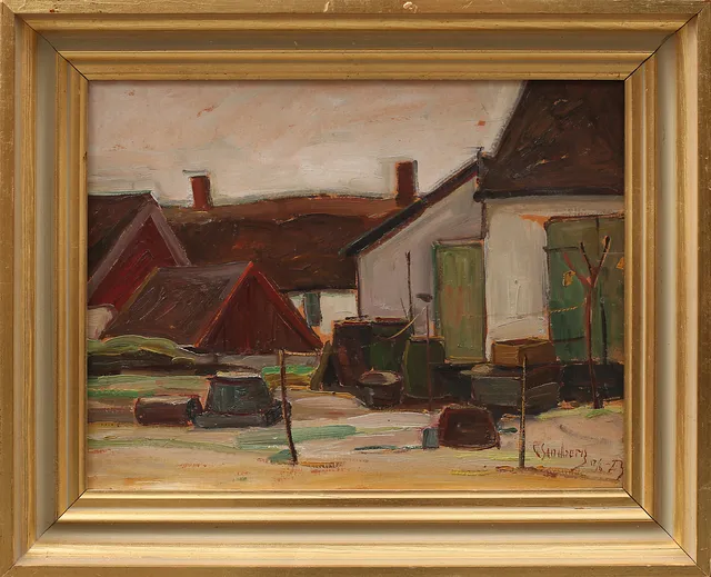 GUNNAR SANDBERG. Motiv från Böste, olja på pannå, signerad G Sandberg.