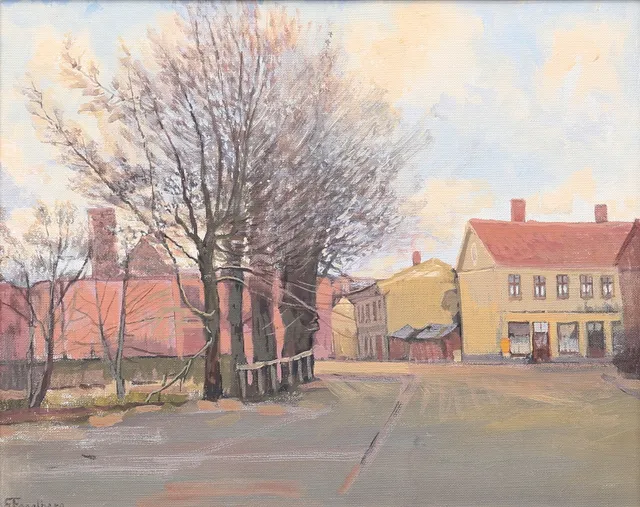 GUSTAF FOGELBERG. Stadsgata. Olja på duk, signerad.