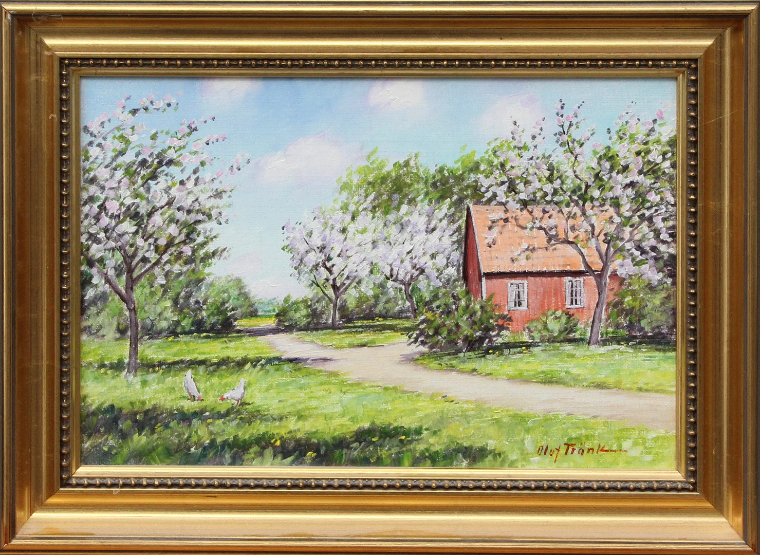 OLOF TRÄNK. OLJA, på duk, Försommar vid stugan, signerad. — Paintings — Kalmar Auktionsverk