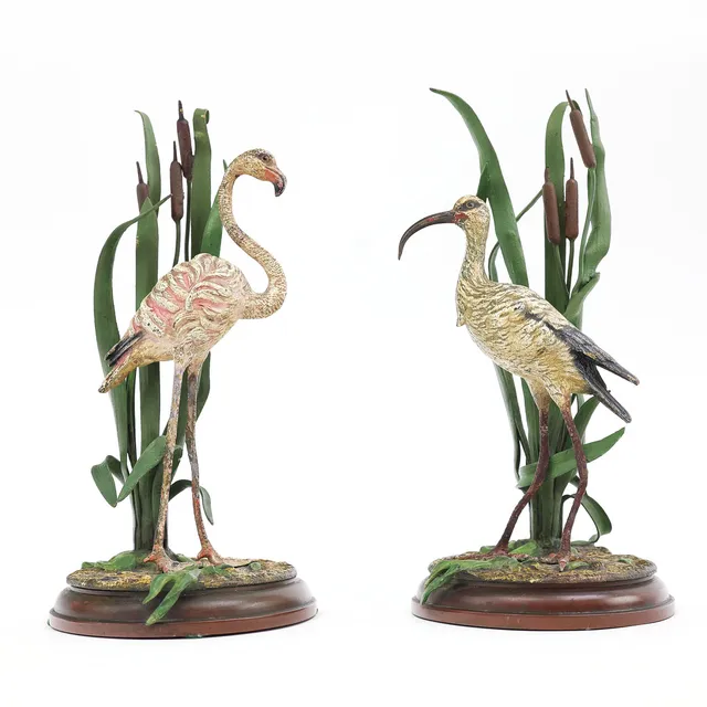 FRANZ BERGMAN (1861-1936). COLD-PAINTED BRONZE FLAMIGO AND IBIS (2).