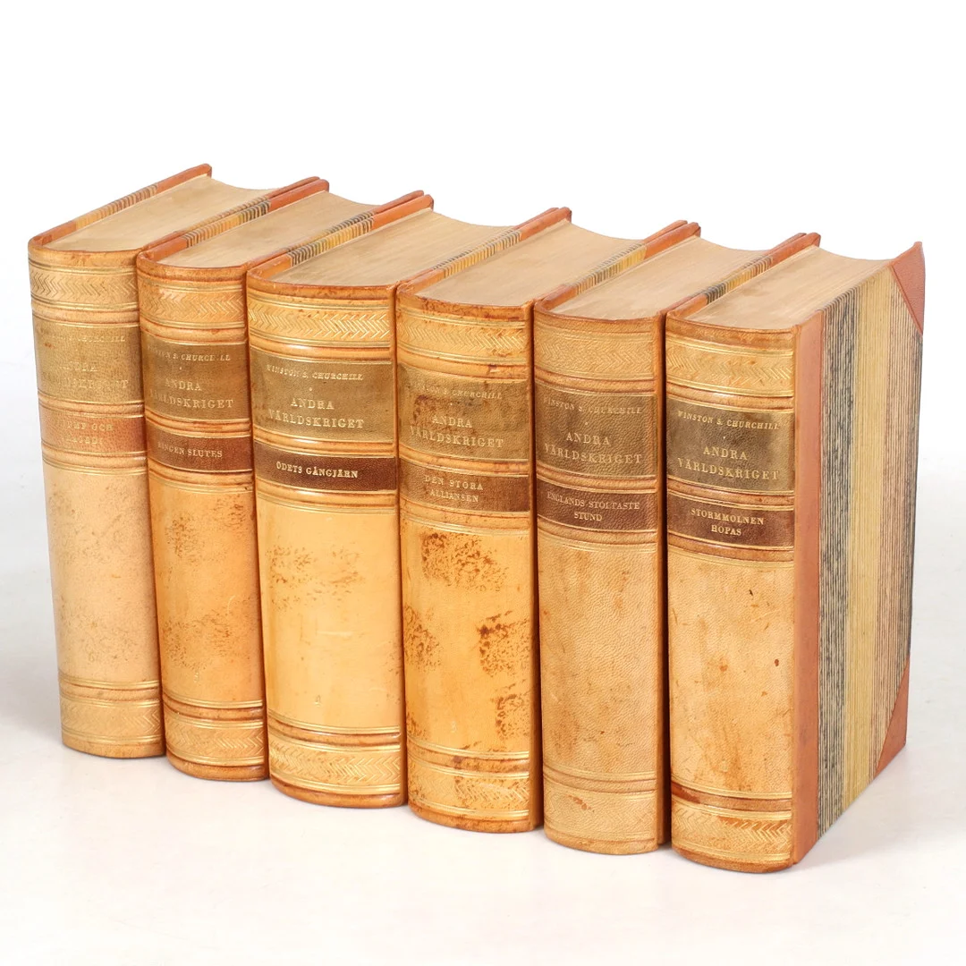 WINSTON CHURCHILL. 6 volymer, "Andra världskriget", Skoglunds Bokförlag, Stockholm, 1948-54. — Books — Stadsauktion Sundsvall