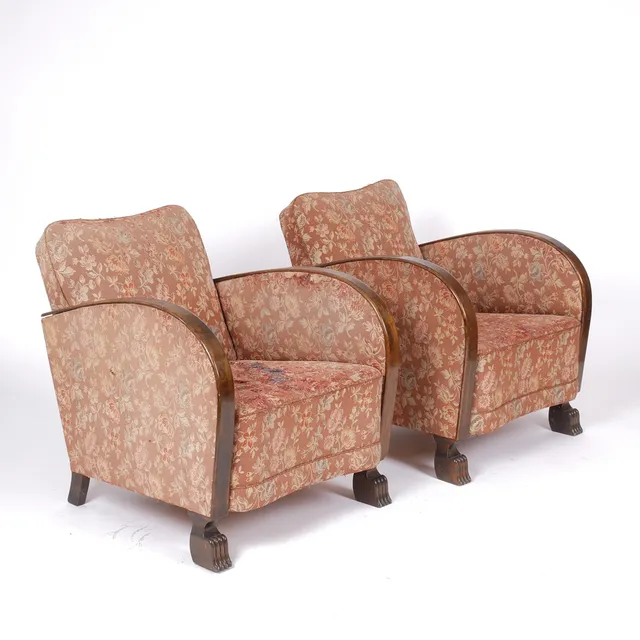 FÅTÖLJER, ett par, Art Deco, klädsel med renoveringsbehov, 1930/40-tal.
