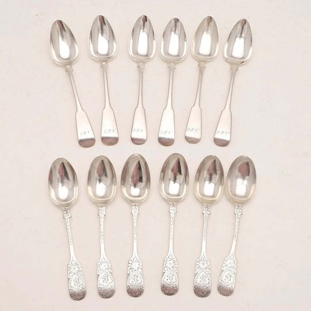 A SET OF SIX GEORGE IV SCOTTISH FIDDLE PATTERN TEASPOONS. — Silver — Lawrences Auctioneers