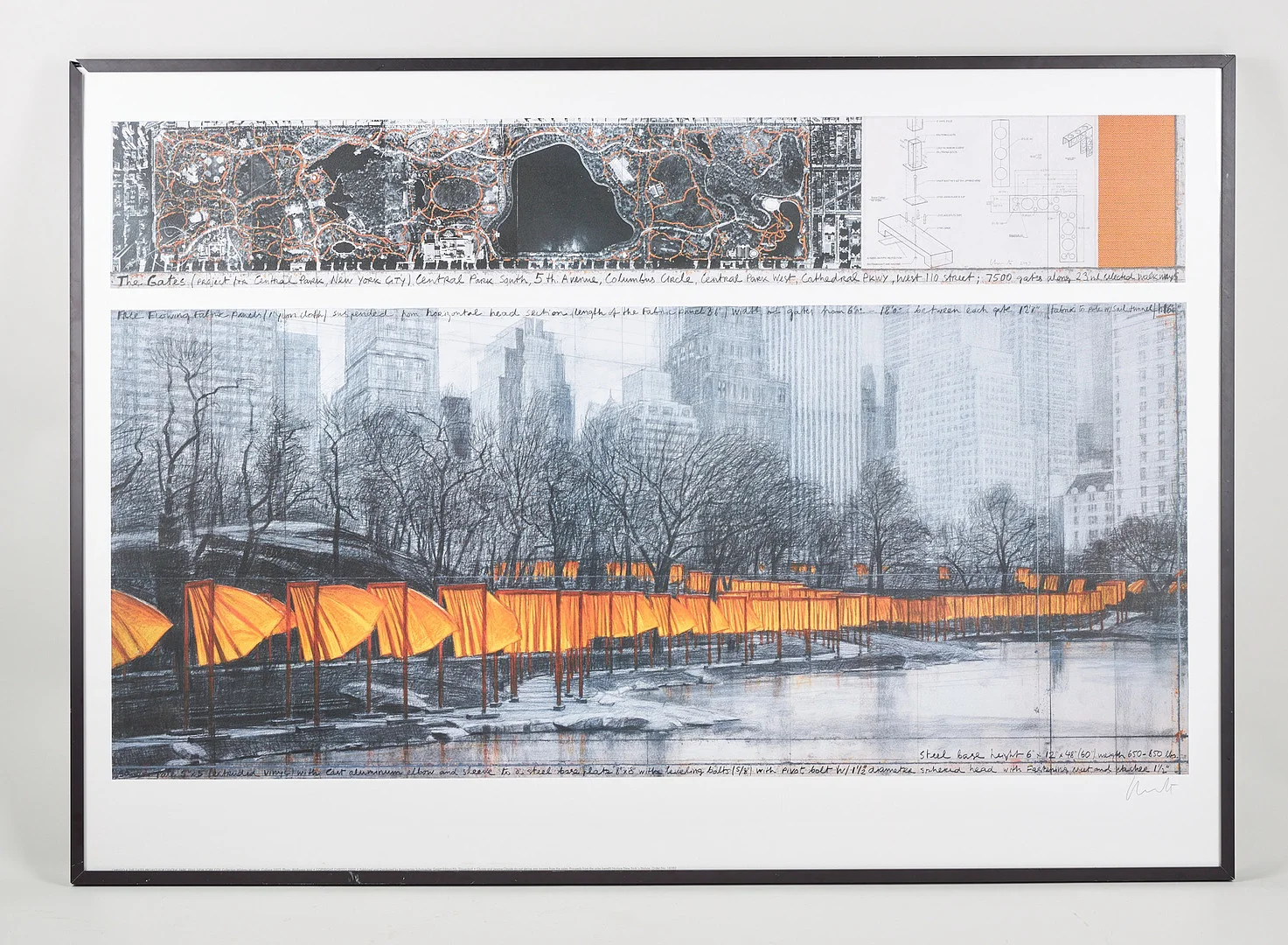 CHRISTO & JEANNE-CLAUDE (USA, FÖDD 1935). "At the Gates", Central Park, New York, signerad, färgoffset. — Engravings & Prints — Stockholms Auktionsverk Helsinki