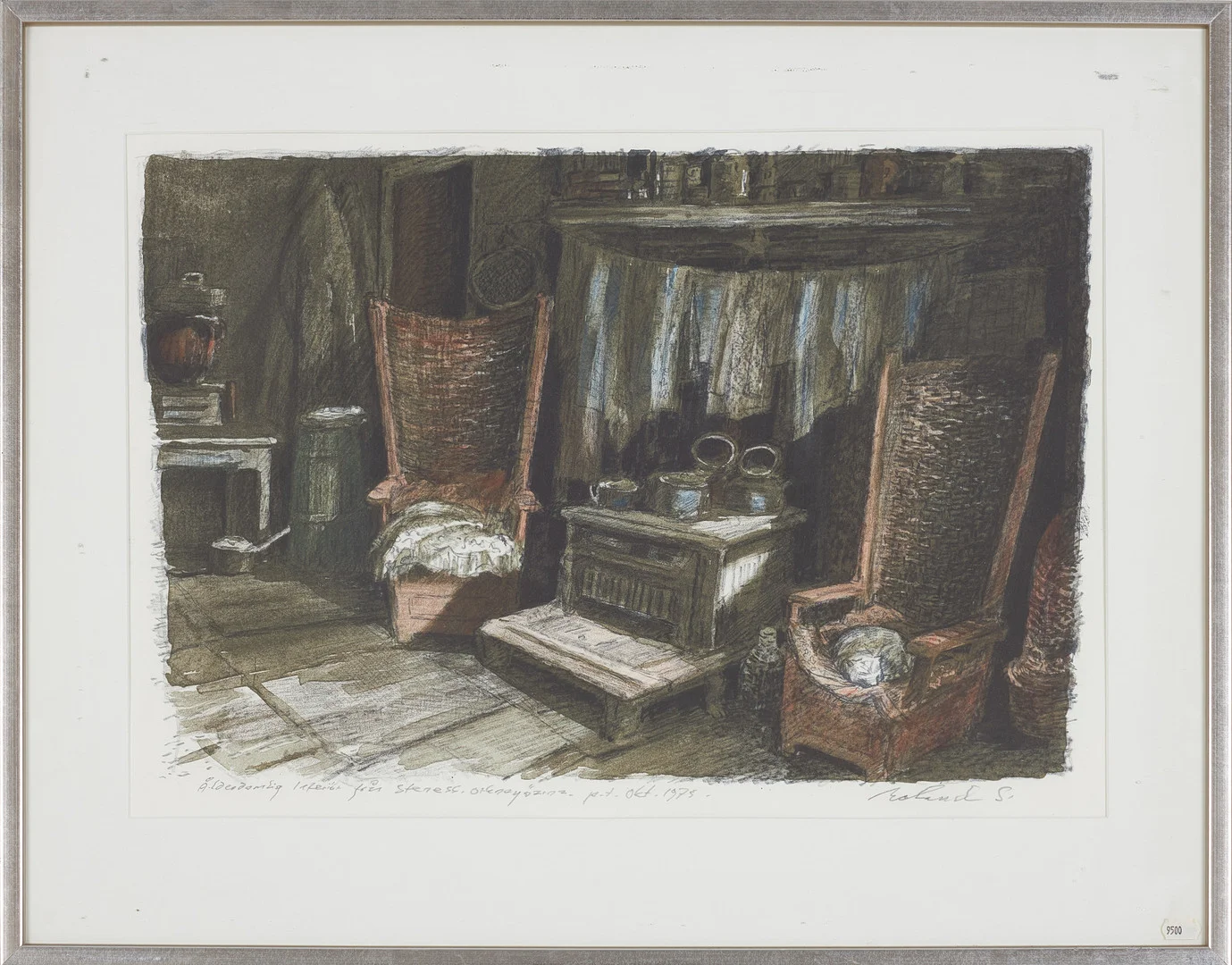 ROLAND SVENSSON. Interiörscen, färglitografi, signerad samt daterad, okt. 1975, provtryck. — Engravings & Prints — Stockholms Auktionsverk Sickla