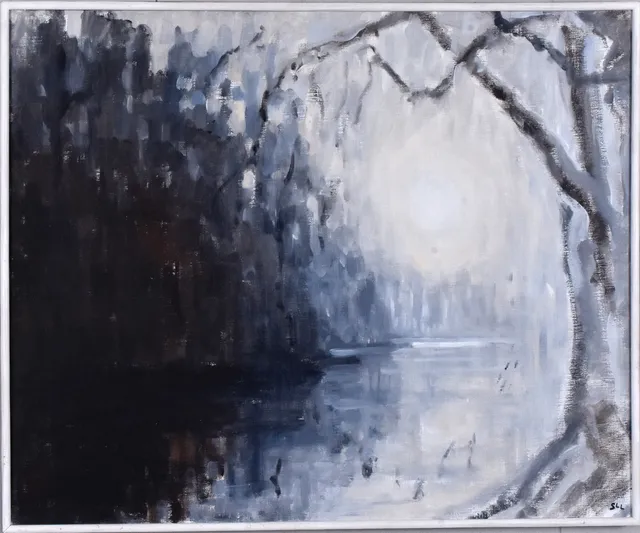 SIGNE LANJE LUNDQVIST. OLJA; "Höst vid vattendrag II" 1981.