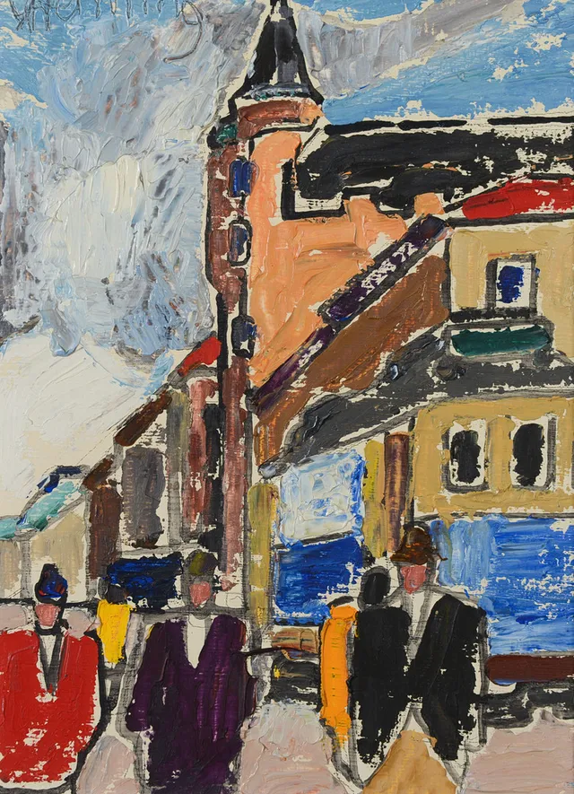 WILHELM HENNING. Stadsmotiv, olja på pannå, signerad.