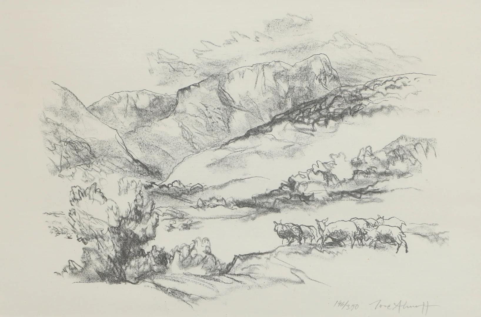 TORE AHNOFF. Litografi, "Får", signerad, numrerad 146/390. — Engravings & Prints — Ekenbergs Auktioner