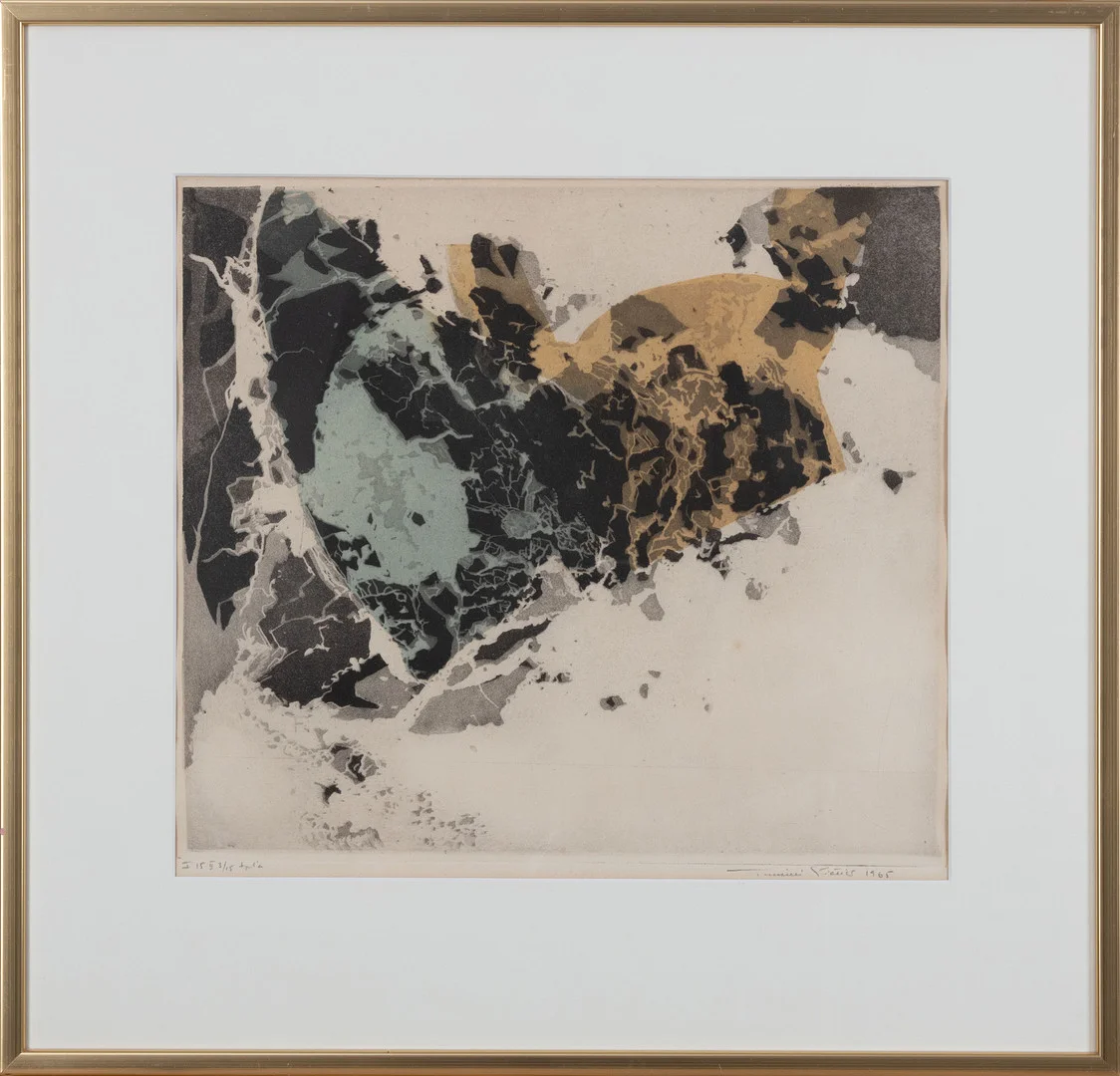 TUULIKKI PIETILÄ. Komposition, signerad samt daterad 1965, linoleumsnitt, I 15, II 3/15 tpl'a. — Engravings & Prints — Stockholms Auktionsverk Helsinki