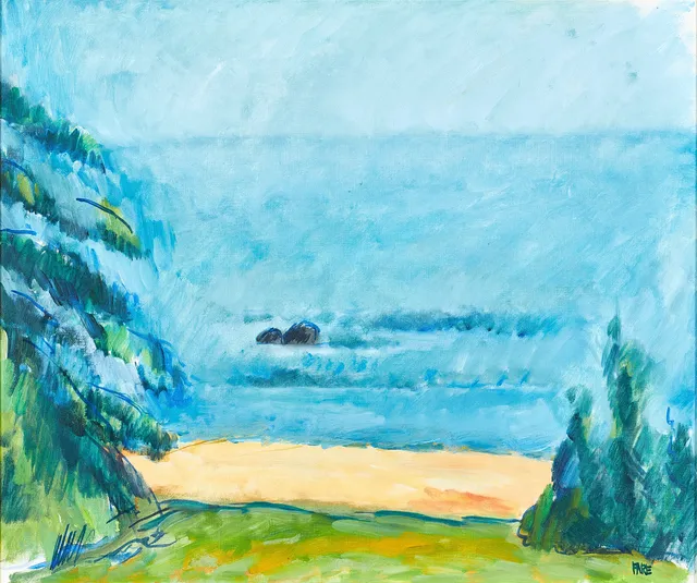 LEOPOLD FARE. "Hav i soldis Österlen", signerad Fare, olja på duk.