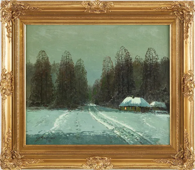WIKTOR KORECKI. (1890-1980) Gårdsmotiv, signerad, olja på duk.