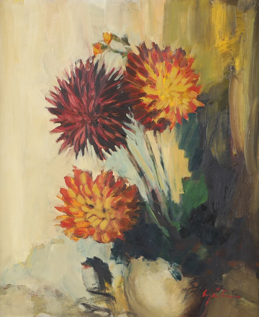 EUGEN PERSSON. Blomsterstilleben, olja på pannå, signerad. — Paintings — Helsingborgs Auktionskammare