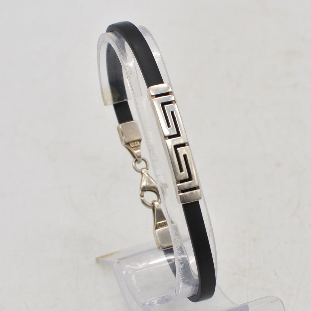 VINTAGE ARMBAND, STERLINGSILBER UND KUNSTLEDER, MIT VERSCHLUSS, CA. 18 CM, UM 2000. — Bracelets — Kunst- und Auktionshaus Kleinhenz
