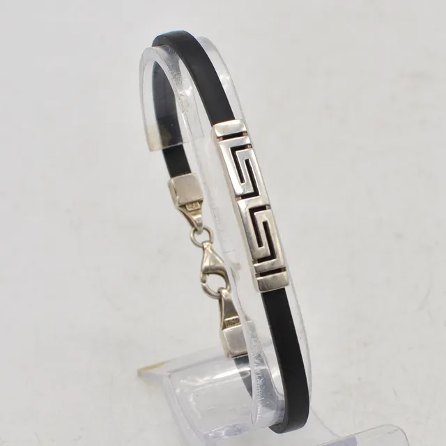 VINTAGE ARMBAND, STERLINGSILBER UND KUNSTLEDER, MIT VERSCHLUSS, CA. 18 CM, UM 2000.