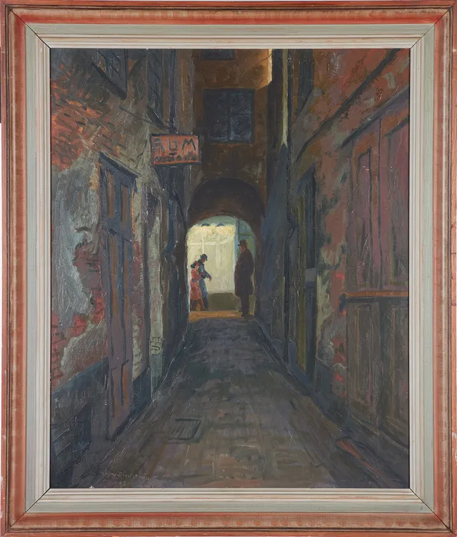 GEORG LINDSTRÖM. "Motiv från Gamla Stan", olja på pannå, signerad och daterad -43.