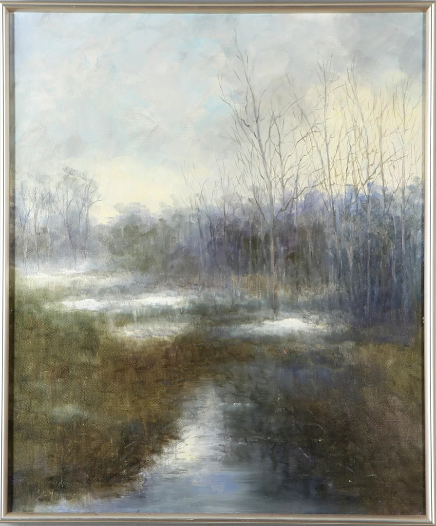 ELSE HERMANSSON. Vattendrag med höstbjörkar, olja på duk, signerad. — Paintings — Auktionshuset Kolonn