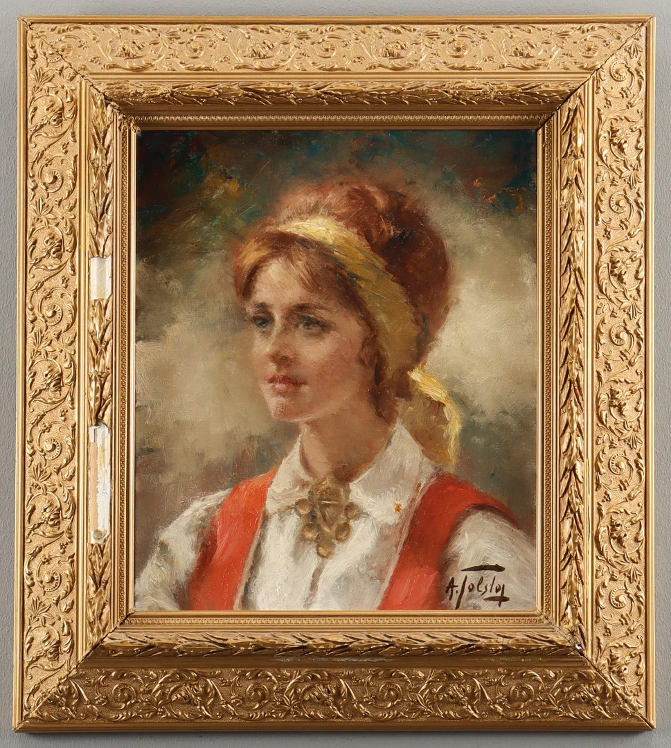 ALEXANDER TOLSTOY. Olja på duk, Kvinnoporträtt, signerad. — Paintings — Karlstad Hammarö Auktionsverk