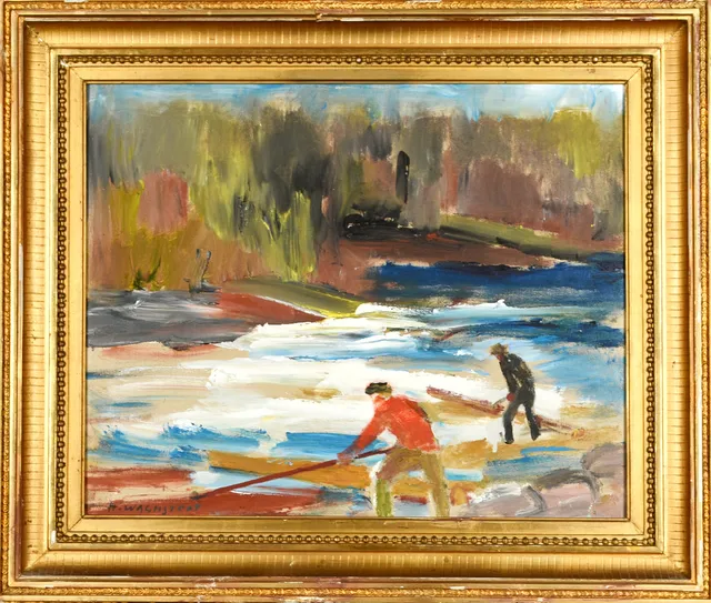 HANNES WAGNSTEDT. Olja på pannå, Motiv med flottare, Signerad.