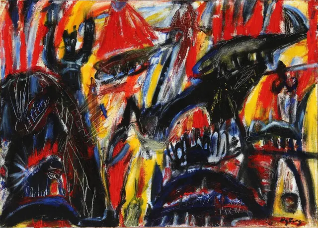 “Gudedrabet”. Signed Peter Nyborg - 69 and on the reverse. Oil on canvas. 50×70 cm.