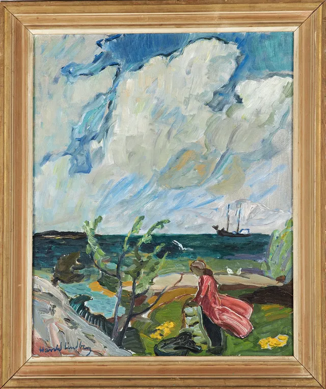 HARALD LINDBERG. "Molnen seglar", olja på duk, signerad.