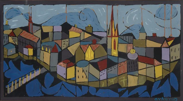 LARS GYNNING. Gamla Stan, gouache, signerad.