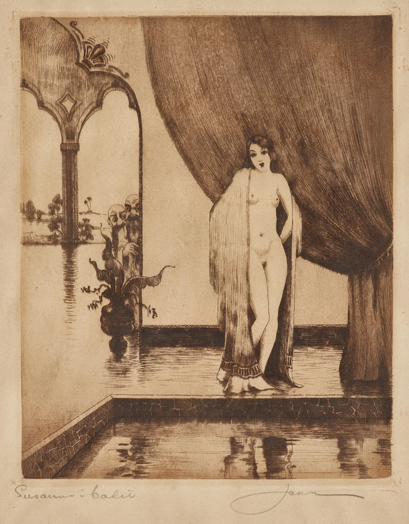 JEAN SKOGLUND (1908-1948). "Susanna i badet", etsning. — Engravings & Prints — Crafoord Auktioner Stockholm