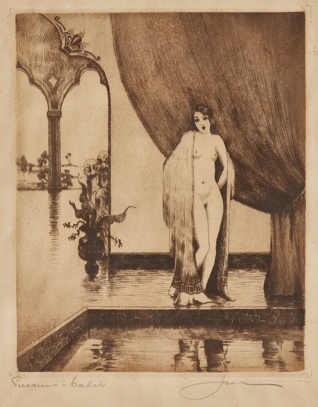 JEAN SKOGLUND (1908-1948). "Susanna i badet", etsning.