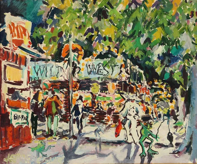 Motif from Dyrehavsbakken. Signed by Jeppe Eisner. Oil on canvas. 50×60 cm.