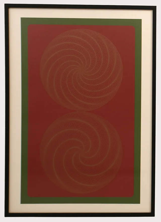 STURE JOHANNESSON. Litografi, komposition, signerad, numrerad 63/75, daterad 1972, röd/grön.