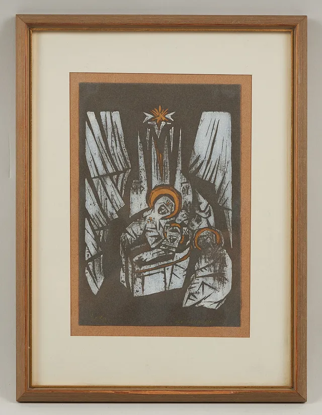 INA COLLIANDER (1905-1985). Heliga familjen, signerad samt daterad -64, träsnitt, Tpl'a.